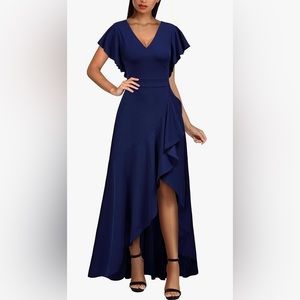 Miusol Women's Formal V Neck  Dress - Navy Blue - Size Large